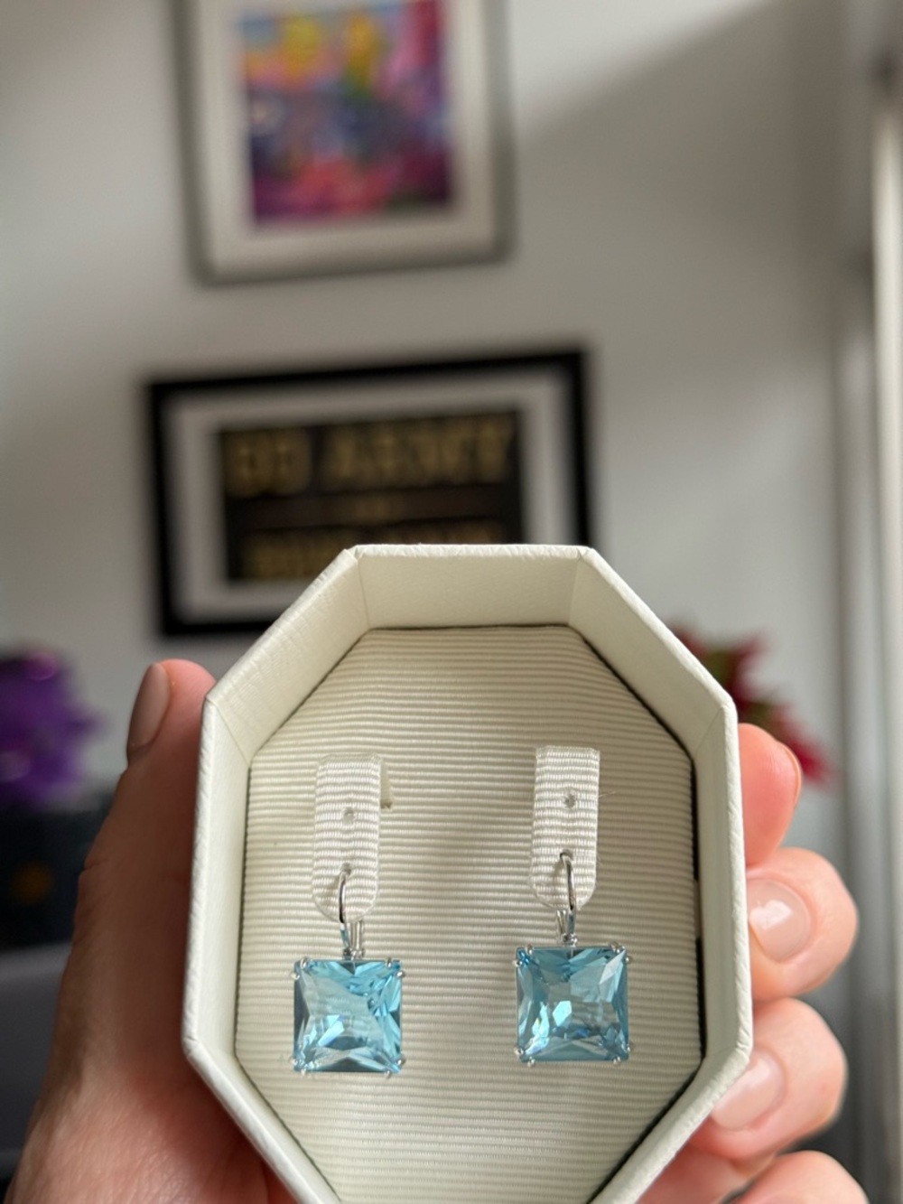 Swarovski Blue
Silver-Tone Millenia Square Cut Drop Earrings